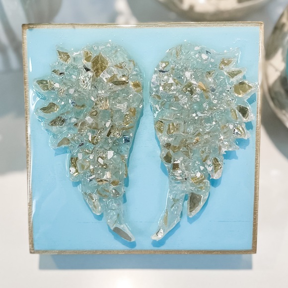 Suzie Hartford Art Other - Hand Made Darling Blue Glass Angel Wing keepsake block
